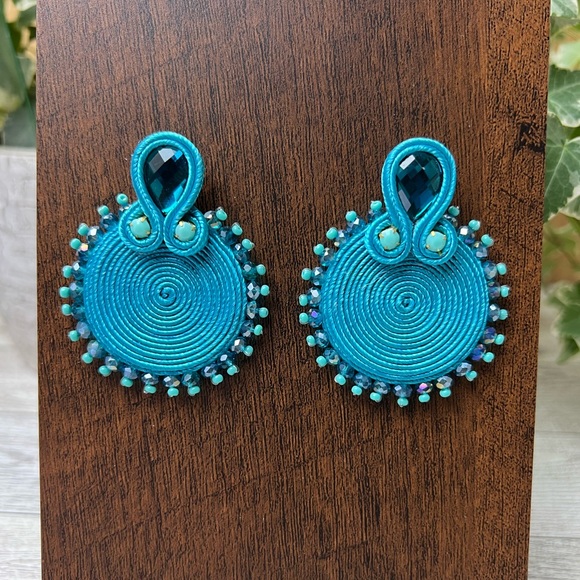 Glam Light Blue Stylish Earrings - Evening Trendy Statement Earrings - Picture 4 of 10